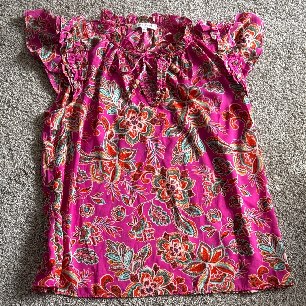 Rose & Olive Vibrant Pink Floral Blouse